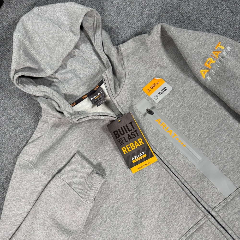 Ariat Rebar Workman Full Zip Hoodie Grey Water Repellent Mens S NWT #4875